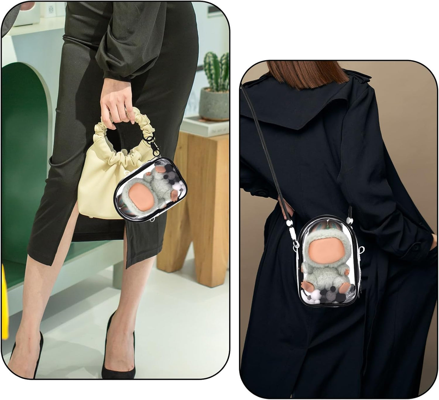 Clear Transparent Mini Doll Carrier Bag with Adjustable Strap - Cute Crossbody Purse for Small Toys & Collectibles