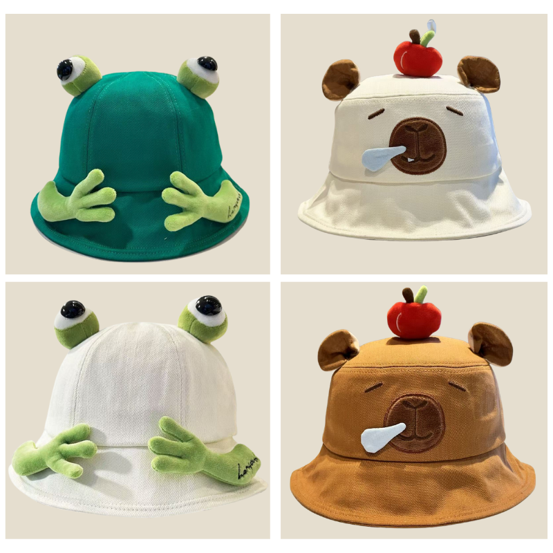 Adorable 3D Animal Bucket Hats - Kawaii Capybara & Frog Characters