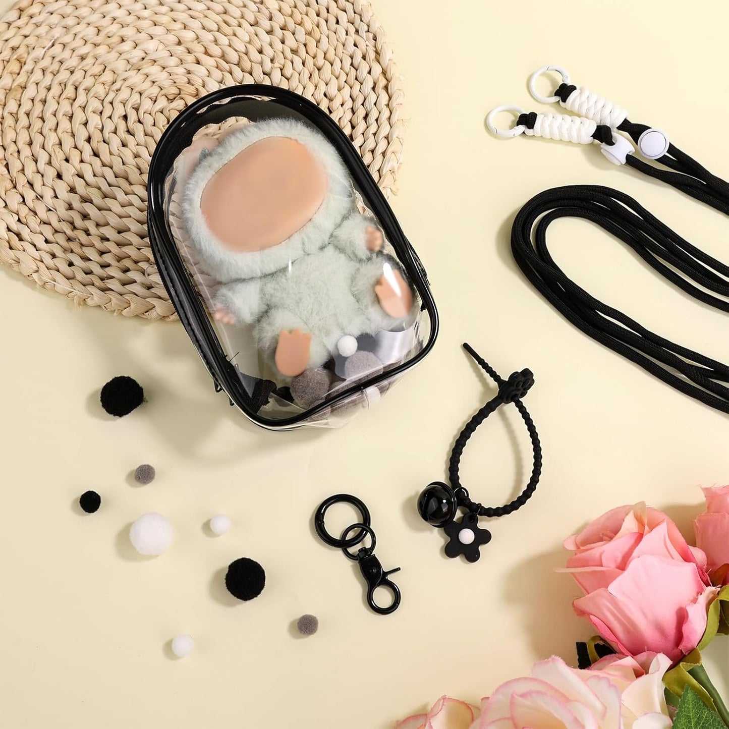 Clear Transparent Mini Doll Carrier Bag with Adjustable Strap - Cute Crossbody Purse for Small Toys & Collectibles