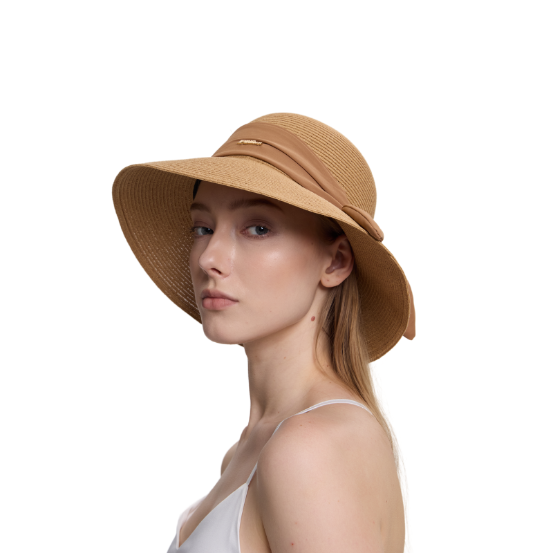 Classic Wide Brim Straw Hat with Elegant Ribbon Bow - Timeless Summer Style