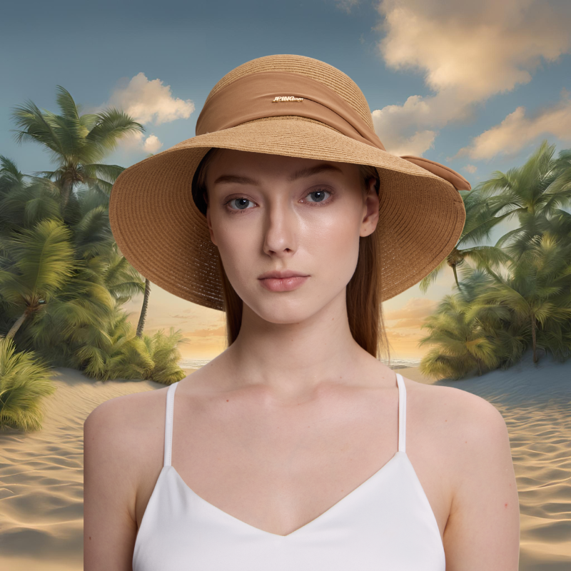 Classic Wide Brim Straw Hat with Elegant Ribbon Bow - Timeless Summer Style