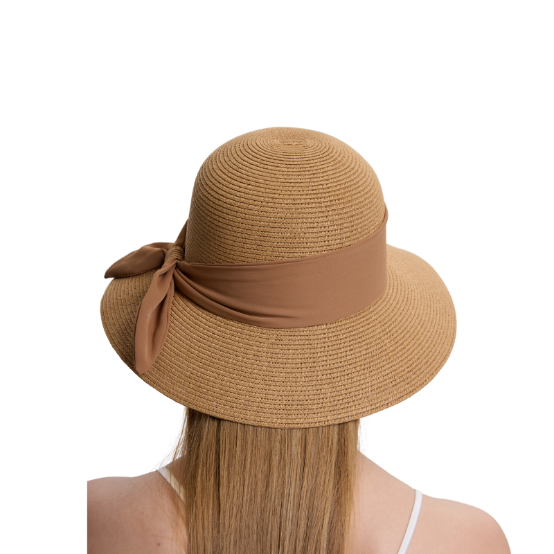 Classic Wide Brim Straw Hat with Elegant Ribbon Bow - Timeless Summer Style