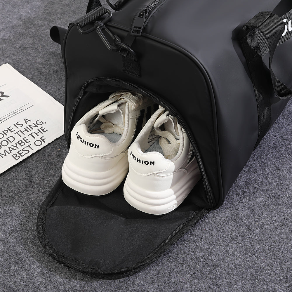 Black Waterproof Sports Duffel Bag with Shoe Compartment - Large Capacity Travel Gym Bag for Men & Women