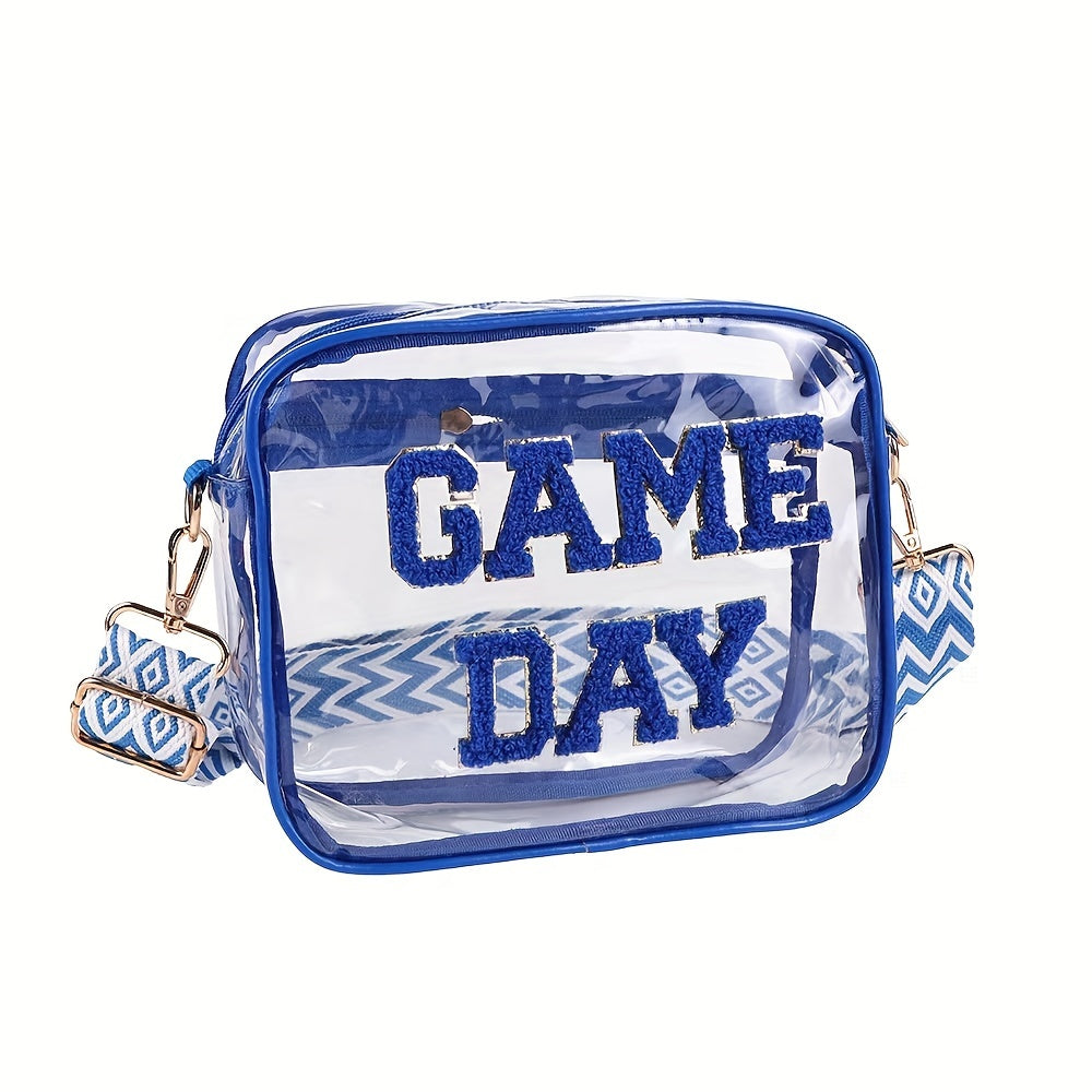 Embroidered Letter Design PVC Transparent Crossbody Bag, Clear Square Shoulder Bag with Zipper Closure