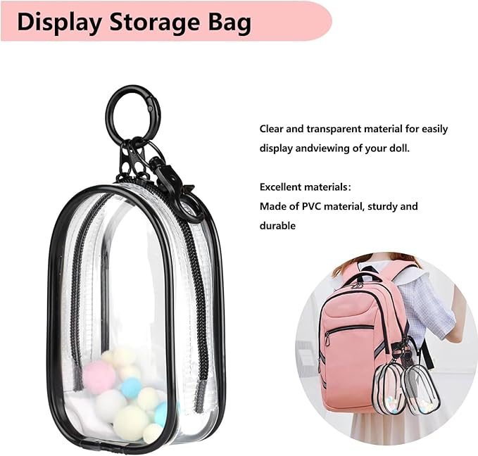 Clear Transparent Mini Doll Carrier Bag with Adjustable Strap - Cute Crossbody Purse for Small Toys & Collectibles