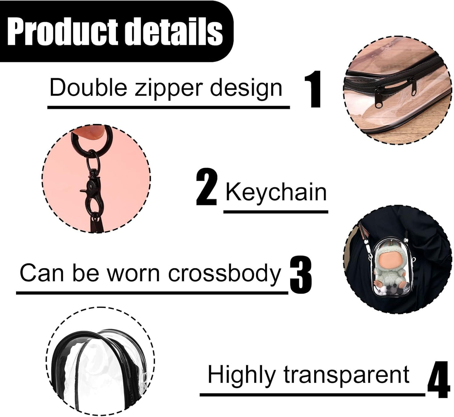 Clear Transparent Mini Doll Carrier Bag with Adjustable Strap - Cute Crossbody Purse for Small Toys & Collectibles