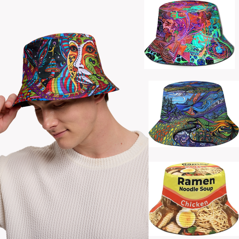 Creative Print Bucket Hats - Artistic & Quirky Design Collection