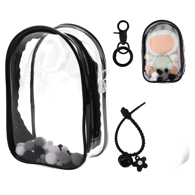 Clear Transparent Mini Doll Carrier Bag with Adjustable Strap - Cute Crossbody Purse for Small Toys & Collectibles