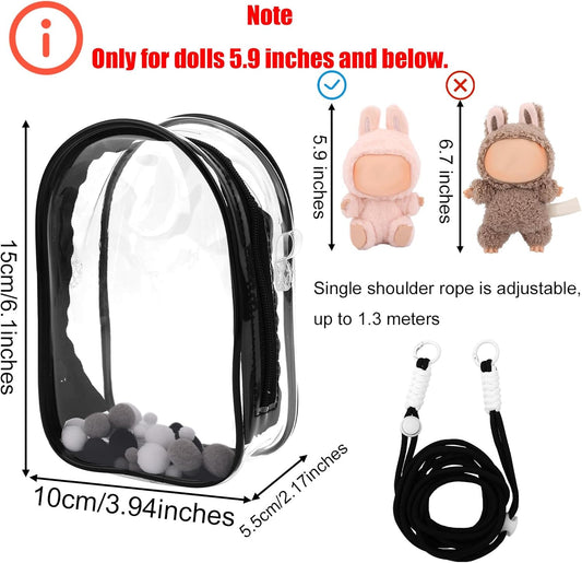 Clear Transparent Mini Doll Carrier Bag with Adjustable Strap - Cute Crossbody Purse for Small Toys & Collectibles